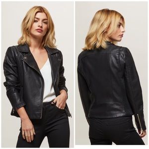Miss Selfridge Black Ribbed Side PU Biker Jacket
